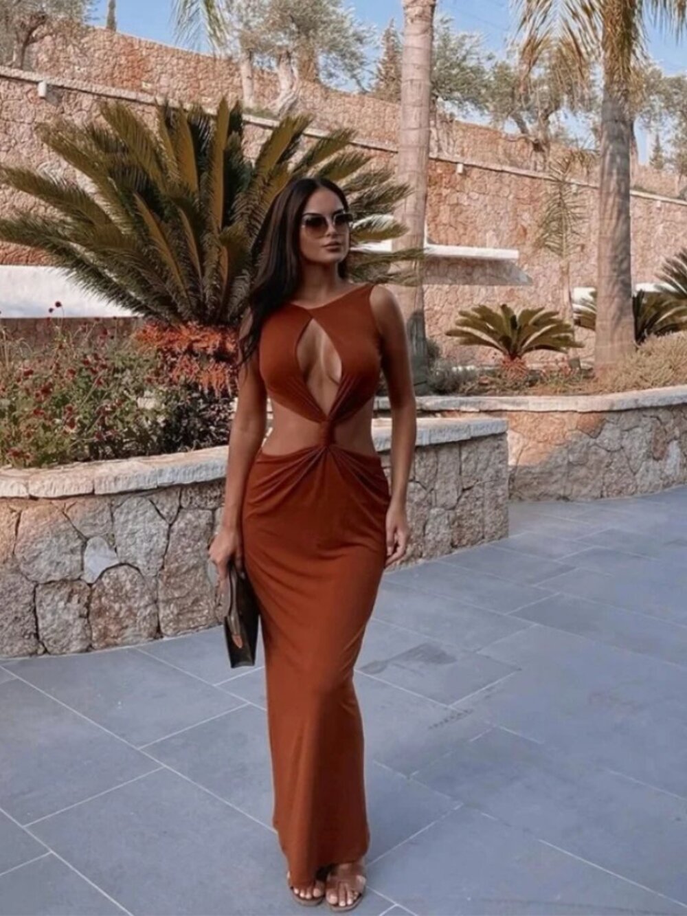 Zara Cut Out Maxi Dress Brown - Picture 9 of 13